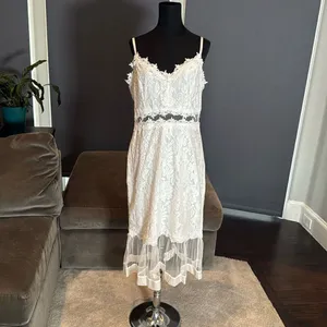 White Floral Lace Mermaid BodyCon Party Dress Sheer RuffleHem Size USXL (tag3XL) thumbnail 2