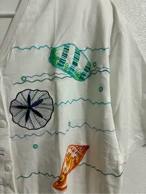 Westbound White Embroidered Sea Life Button-Front Top M thumbnail 3