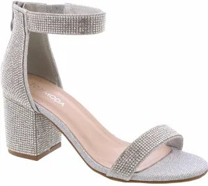 TOP Moda Silver Delia-80 Ankle Strap Rhinestone High Heel Sandal thumbnail 1