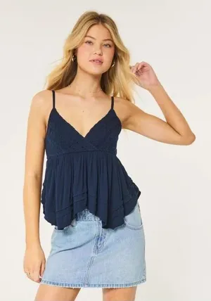 Hollister Lace Bust Babydoll Top in Blue thumbnail 1