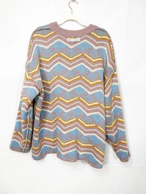 Free People Beach Malibu Pattern Textured Oversized Crew Neck Sweater Boho thumbnail 9