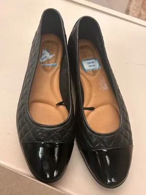 Flats Quilted Black Ballet Flats with Gloss Cap Toe Time and Tru 11 W thumbnail 1