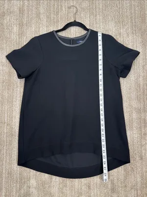 Madewell Black Leather Trim Career Fall Goth Short Sleeve Women Top Size Medium thumbnail 4