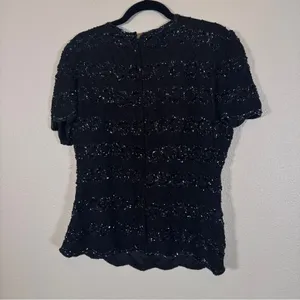 Vintage Stenay Black Silk Beaded Blouse Womens L Short Sleeve Formal Dressy thumbnail 9
