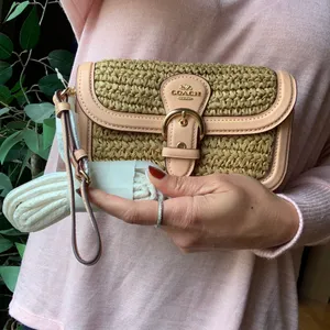 Authentic COACH Leather/suede/Straw flap logo Crosby/shoulder/wristlet bag thumbnail 12