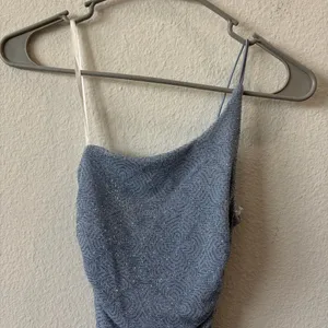 NWT B. Darlin Light Blue Glitter Ruched One-Shoulder Mini Dress Size 2 thumbnail 4