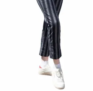 Brandy Melville High Rise Black White Stripe Pants Ankle Cropped S M thumbnail 4