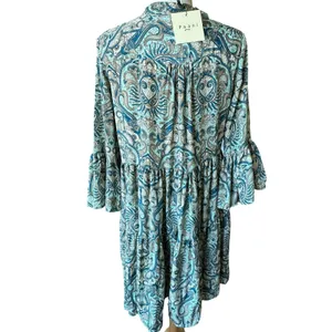 Paani Teal Paisley Tiered Babydoll Dress Flowy‎ Vneck Tassle High Waisted Flowy thumbnail 3