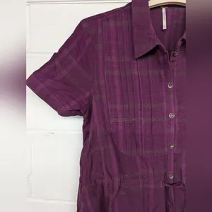 new Free people purple checkered mini dress short sleeve plaid printed Sz XS 2-4 thumbnail 2