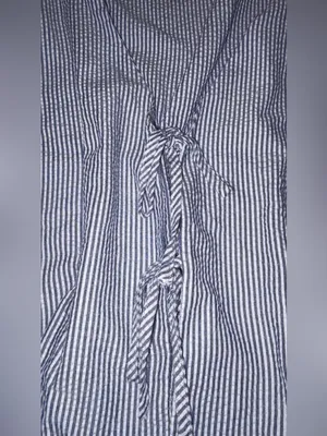 SHEIN Blue White Vertical Striped Front Tie Puff Sleeve Top Shorts Set M thumbnail 5