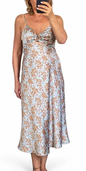 Here Comes The Sun Floral Satin Cutout Midi Dress US 2 AU 8 thumbnail 1
