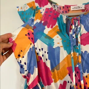 Ruffled Flutter Sleeve Blouse in Pink and Blue Size L thumbnail 3