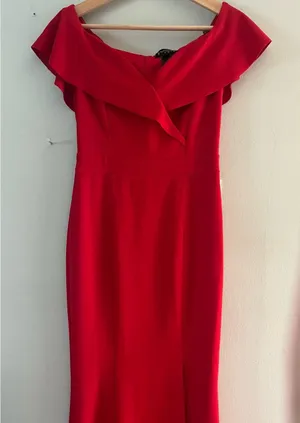 Enfocus Studio Red Shoulders off Ruffle Sheath Dress thumbnail 1