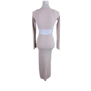 Oh Polly Beige Rib‎ Knit Square Neck Bodycon Maxi Dress L thumbnail 3