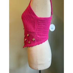 Pink Crochet crop top festival boho fairy NWT y2k costume retro hippie bohemian thumbnail 3