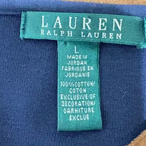 Lauren Ralph Lauren Tunic Top L Navy Blue‎ Suede Trim Equestrian Preppy Capsule thumbnail 5