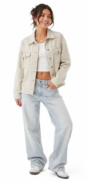 Pacsun Womens Denim Jacket XS/S Beige Oversized Y2K Shacket Trucker Coat Coastal thumbnail 1