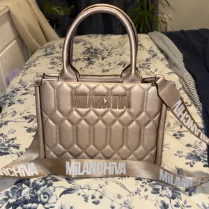 Quilted Metallic Satchel Gold thumbnail 1