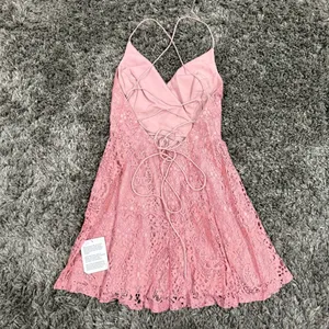 ASOS Design Lace Prom Mini Dress with Lace Up Back in Pink, Size 6​​​​​​ thumbnail 4