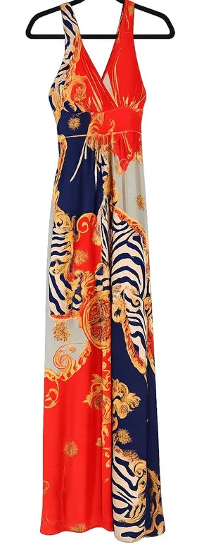 Fresh of LA Baroque Print Maxi Dress Women’s Sleeveless Resort Vacation size MED thumbnail 1