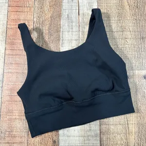 OFFLINE by Aerie Black Ribbed High Support Keyhole Sports Bra Workout Top Medium thumbnail 1