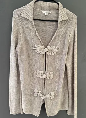 Coldwater Creek Oatmeal Taupe Frog Closure Cardigan Sweater Metallic Knit Medium thumbnail 1