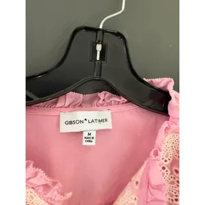 Gibson Latimer Pink‎ Cotton Eyelet Embroidered Balloon Sleeve Blouse Womens M thumbnail 4