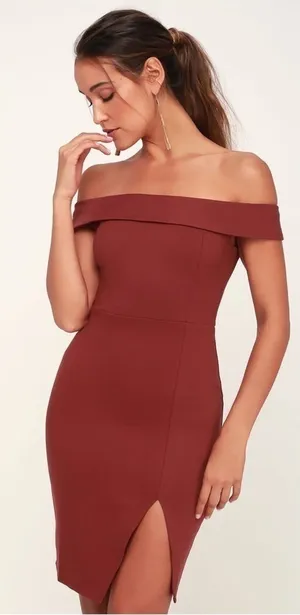 LULU’S Way Of Love Wine Red Off The Shoulder Bodycon Dress thumbnail 1