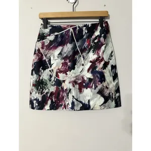CARVEN Skirt 36 US 4 Abstract Brushstroke Art Print Mini Silk Blend Pocket‎ Wrap thumbnail 4