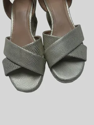 H&M Metallic Gold Wedge Espadrille Sandals with Ankle Strap thumbnail 4
