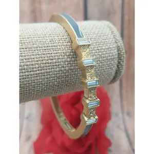 Lia Sophia Gray Enamel Gold Tone Stretchable Bangle Bracelet Baguette Crystals thumbnail 7