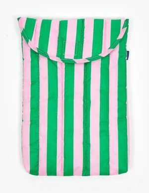 Baggu Puffy Laptop Sleeve Pouch Awning Stripe Pink Green 14” thumbnail 1