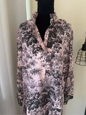 Tuckernuck Pink Toile Print Ruffle Collar Mini Dress Size M Cottagecore thumbnail 4