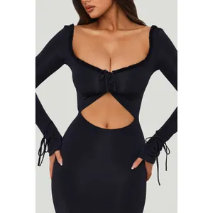 Oh Polly Matilda Black Cut Out Maxi Dress‎ NWT US 0 Ruched Bodycon Gown thumbnail 2