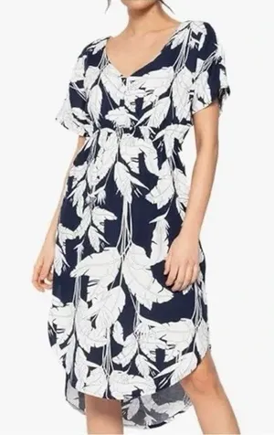 Roxy Flamingo Shades Dress Women’s Size XS Navy White Short Sleeve Banana‎ Leaf thumbnail 1