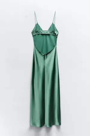 Zara Dress wedding emerald green Slip Midi Satin Effect Maxi Coctail Party thumbnail 10