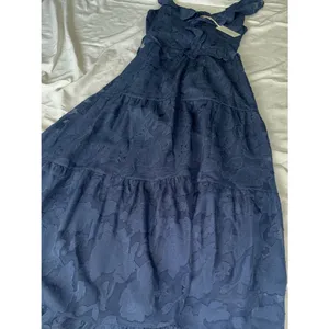 NWT Heartloom Blue Floral Jacquard Tiered Midi Dress Ruffle Strap Romantic Boho thumbnail 3
