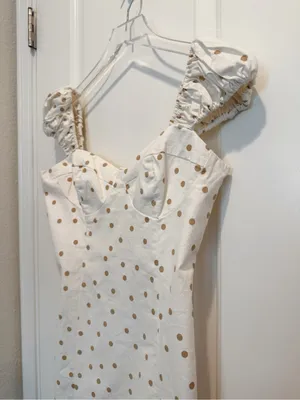 LPA Fit and Flare Mini Dress in White and Tan Polka Dots size Medium thumbnail 6
