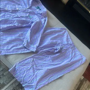 Ralph Lauren Two Piece Pajama Set Purple Green Striped Size Small thumbnail 3