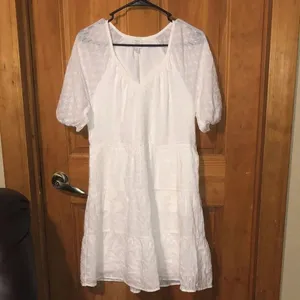 366. Roan + Ryan mini white raglan puff sleeves dress tiered with pockets XS thumbnail 7