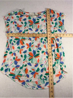 Cynthia Rowley Women’s 100% Linen Floral Cap Sleeve Top Multicolor Extra Large b thumbnail 2