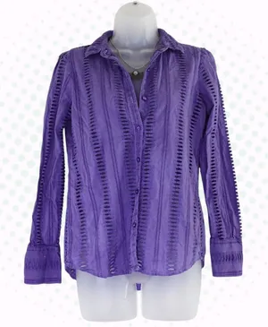 Spartina 449 Periwinkle Purple Eyelet Lace Button Up Collared Shirt Size S thumbnail 1