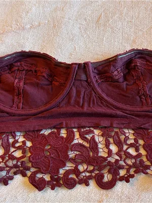 Kimchi Blue burgundy floral crocheted bustier top size L festival boho thumbnail 4