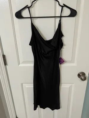 Forever 21 Cowl Neck Slip Dress Satin Black thumbnail 2