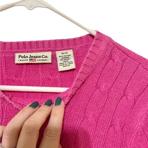 Ralph Lauren Polo Pink Cable Knit‎ Crewneck Pullover Sweater Size M Medium thumbnail 5