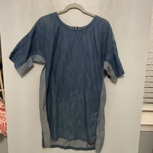Life in Progress Women Denim Shift Dress Two Tone Colorblock Blue Small thumbnail 4