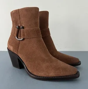 Antonio Melani‎ Tabbie Oiled Suede Pecan Pie Brown Western Buckle Boots thumbnail 1