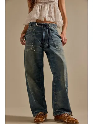 NWT We The Free People Moxie in Timeless Blue Distressed Barrel Jeans 25 thumbnail 11