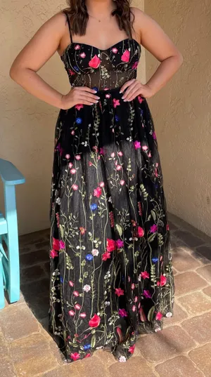 City Studios Black Floral Embroidered Prom/Formal Dress thumbnail 1