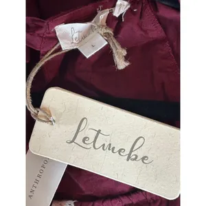Letube Anthropologie Burgundy Embroidered Boho Mini Dress Long Sleeve Large NEW thumbnail 6